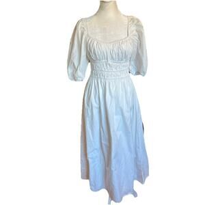 Faithfull the Brand White Maurella Cotton midi Dress Puff Sleeve size 6